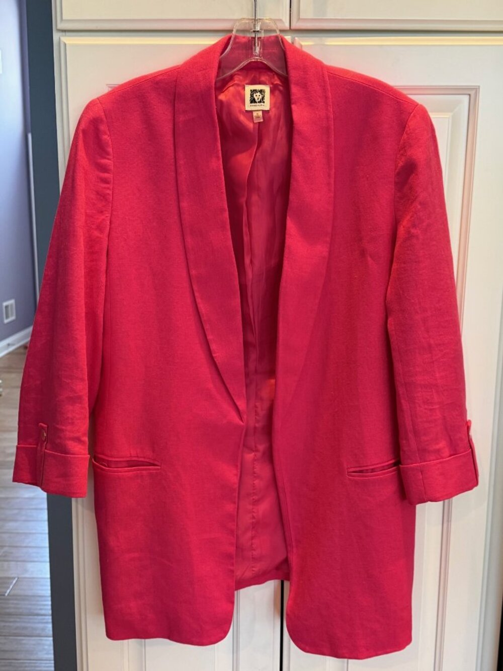 Women's Lined Linen Blazer, Bright Pink, Anne Klein